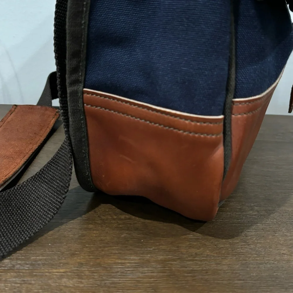 Duluth Pack Field Satchel Blue Canvas Brown Leather Trim Messenger Crossbody